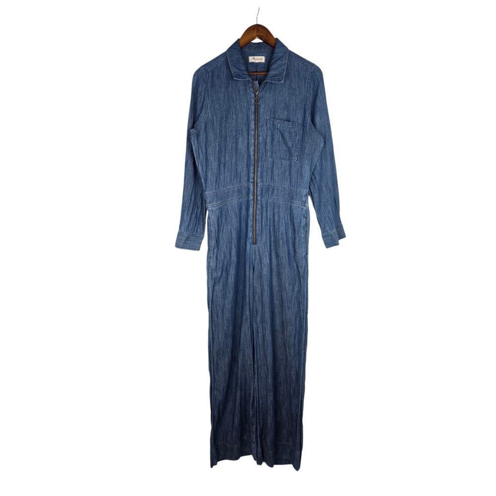 Madewell Denim Women L Jumpsuit Cotton Linen Utility Suit Lightweight Zip Front